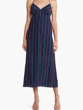 Madewell The Layton Midi Slip Dress Size 14 Stripe Blue Coastal Bohemian Summer